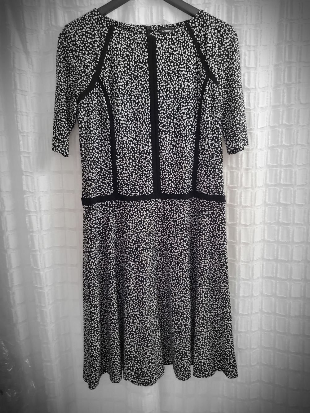 American Living Black and White Printed Midi Dress with Contrast Piping